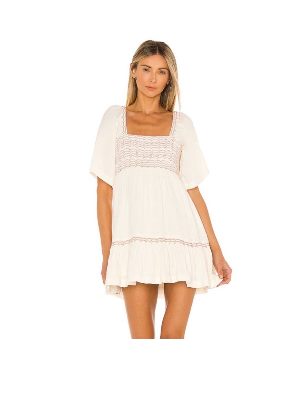 Free People Ivory Smocked Square-Neck Dress